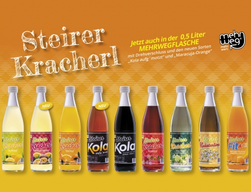 Steirer Kracherl jetzt auch in der 0,5 Liter Mehrwegflasche mit Drehverschluss erhältlich